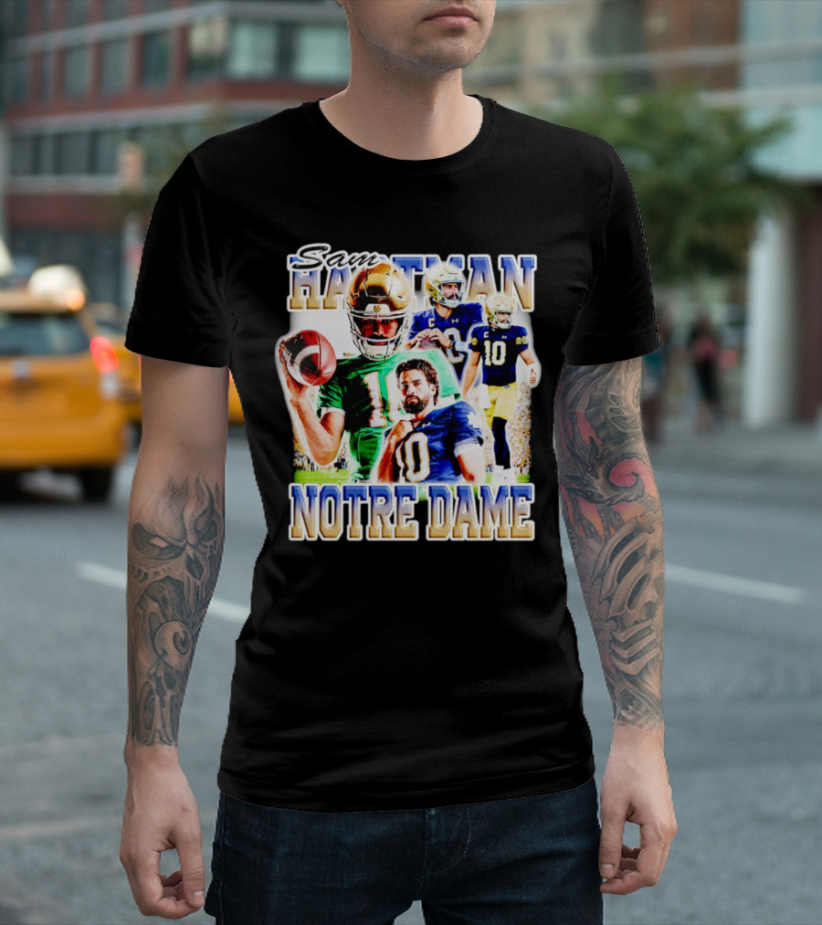 Sam Hartman Notre Dame Football Quarterback Action Collage T-Shirt