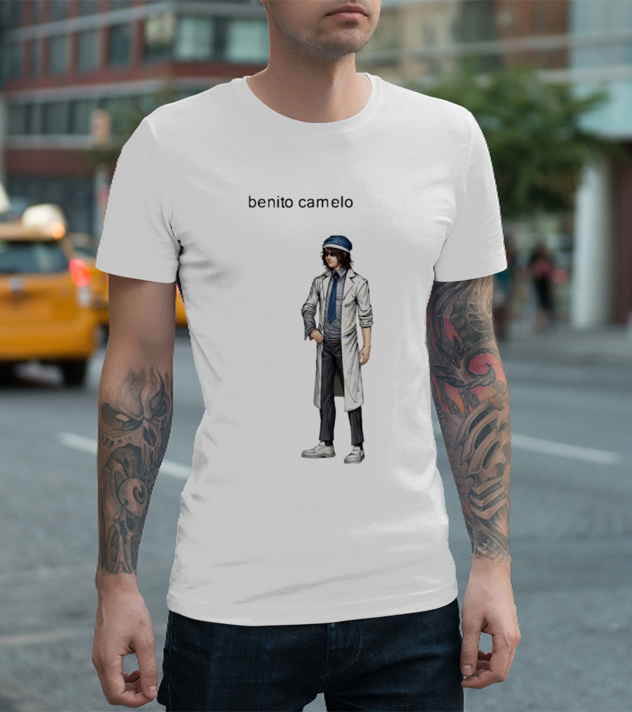 Benito Camelo Cartoon Character with Blue Cap and Lab Coat T-Shirt