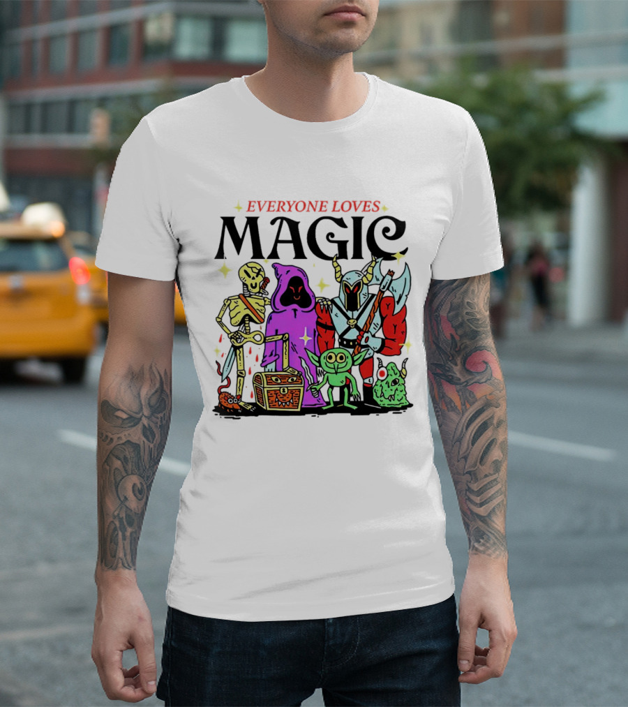 Everyone Loves Magic Skeleton Goblin Knight Chest Stars Sword T-Shirt