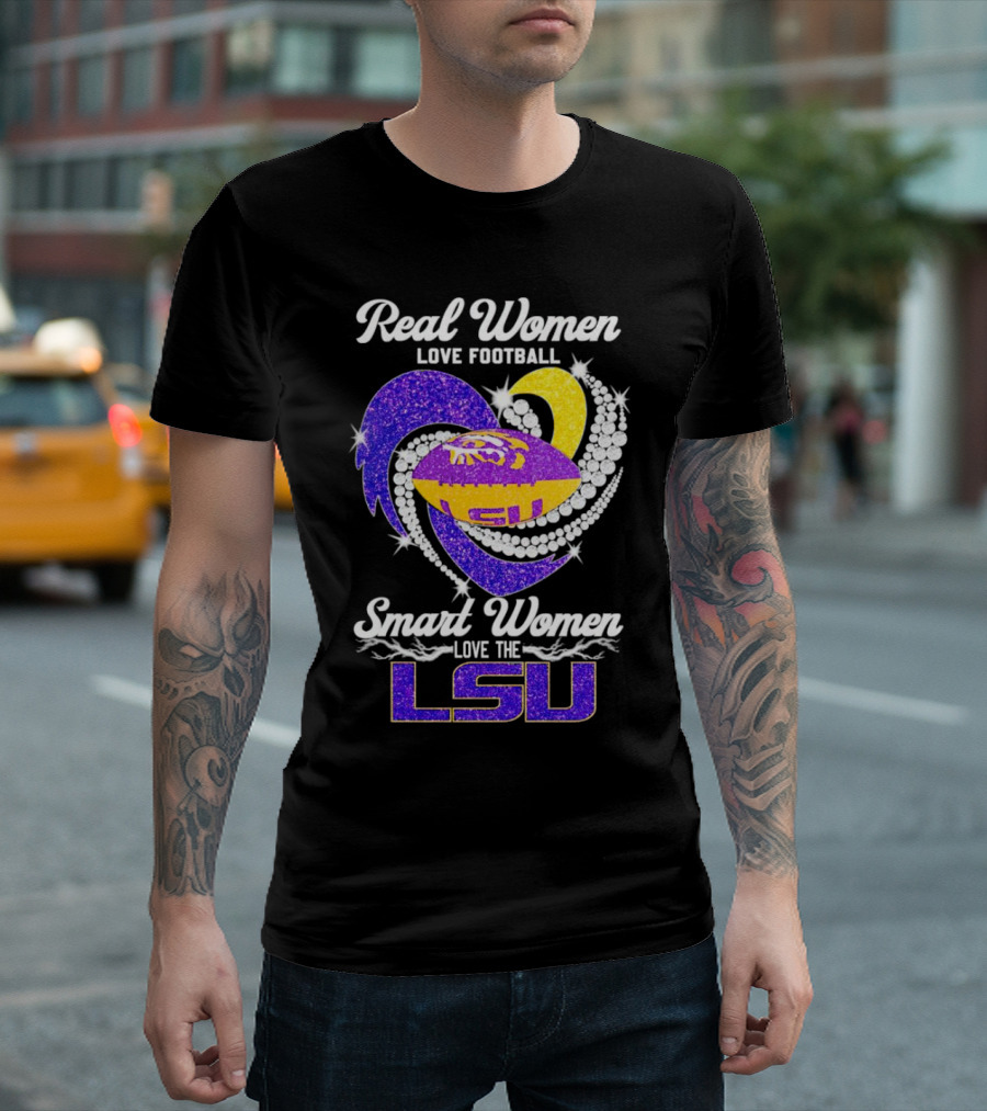 Real Women Love Football Smart Women Love the LSU Tigers Football Sparkle T-Shirt