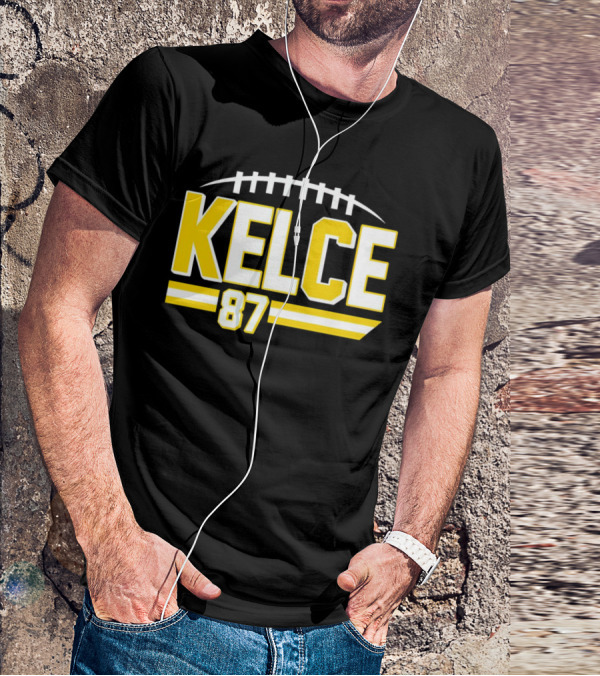 Kelce 87 Chiefs Football Team Icon Yellow Graphics T-Shirt
