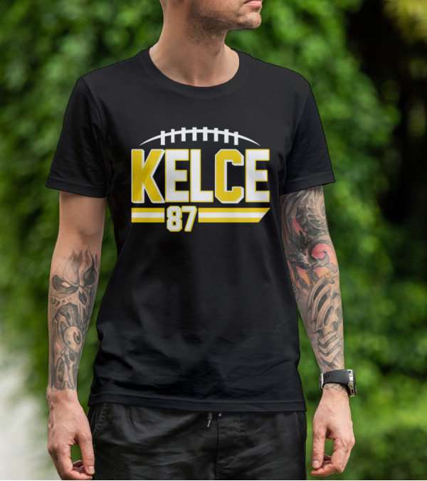Kelce 87 Chiefs Football Team Icon Yellow Graphics T-Shirt