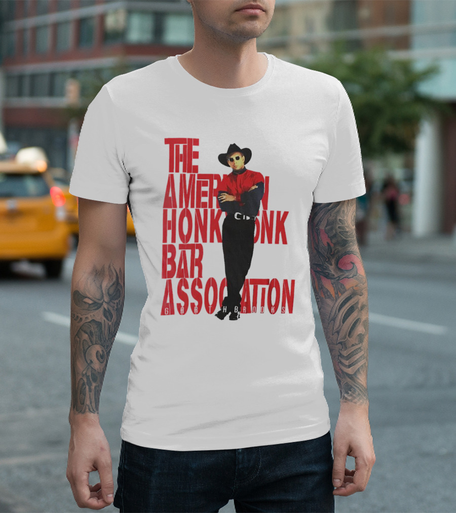 Garth Brooks The American Honky Tonk Bar Association Tour Bold Red Text Cowboy Image T-Shirt