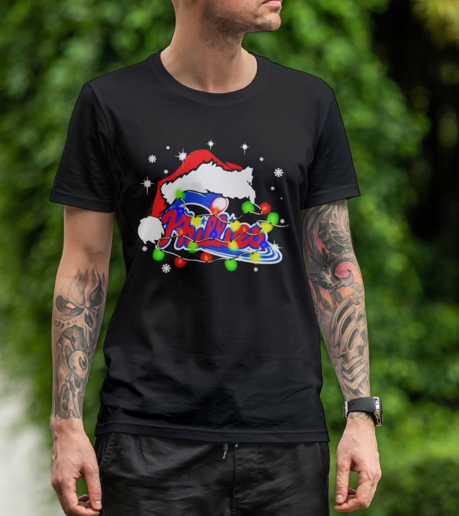 Santa Hat Philadelphia Phillies Christmas Lights T-Shirt