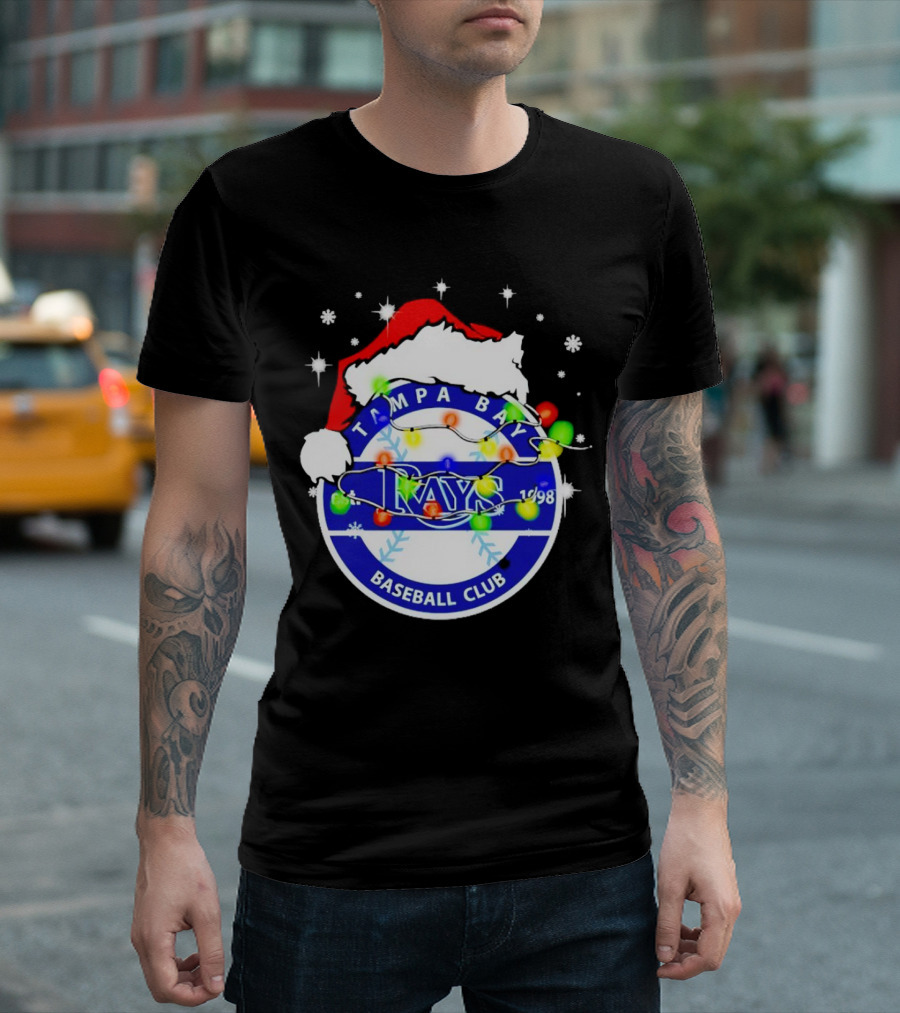 Tampa Bay Rays Baseball Club Santa Hat Christmas Lights T-Shirt
