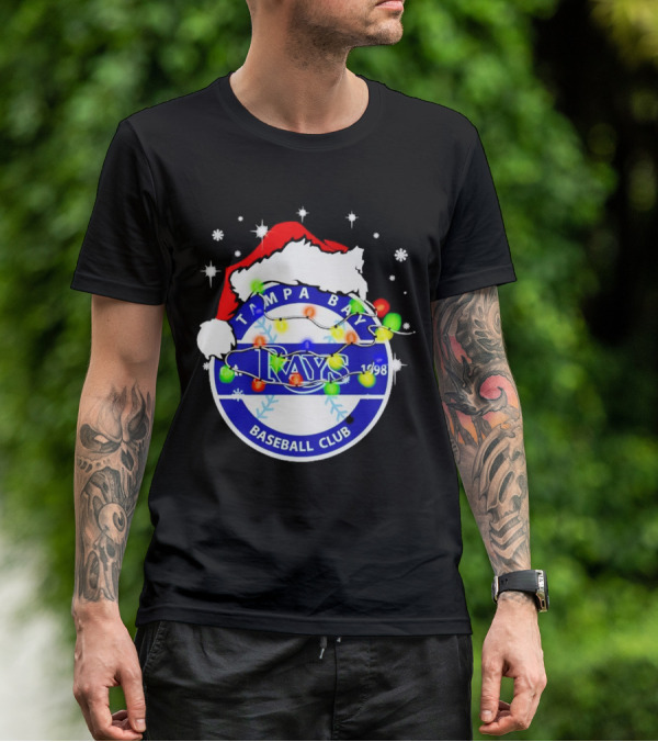 Tampa Bay Rays Baseball Club Santa Hat Christmas Lights T-Shirt