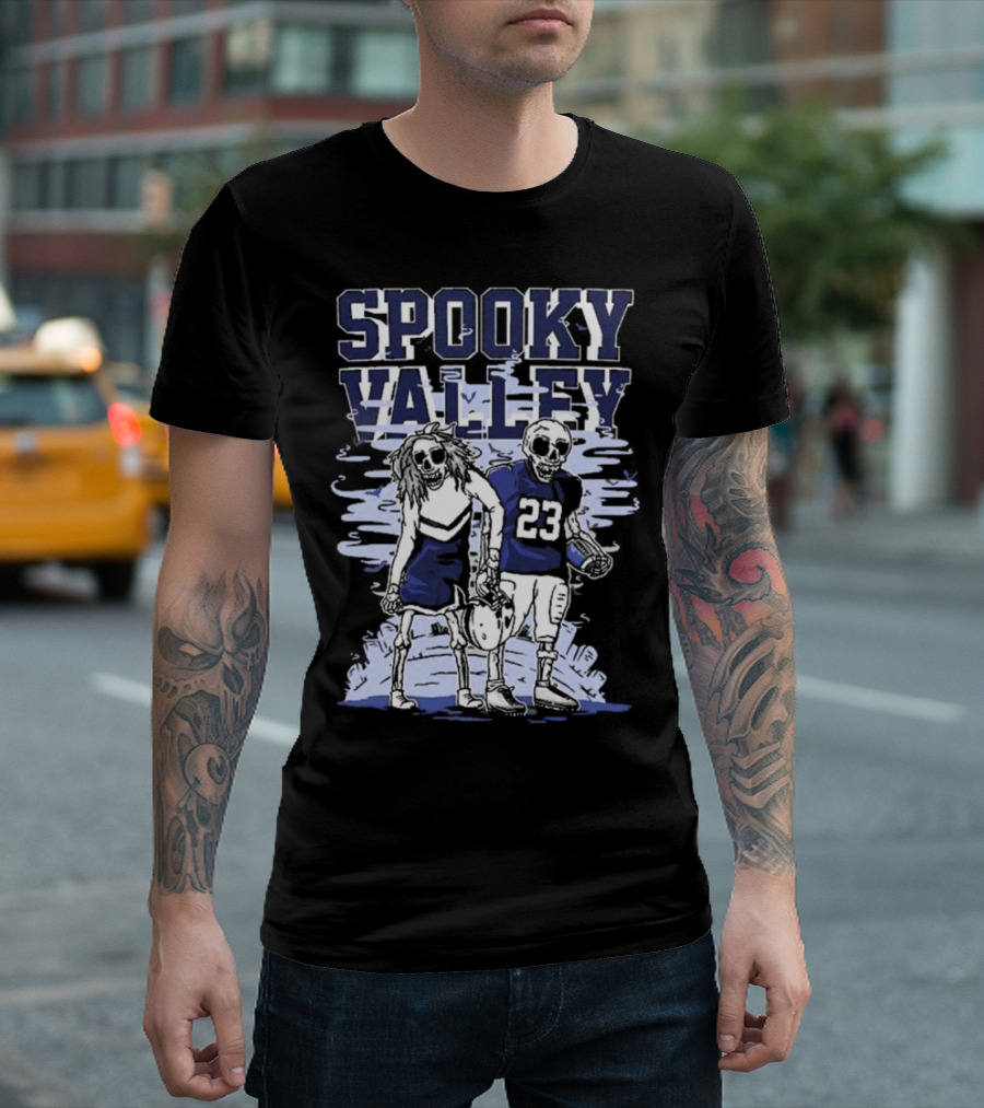 Spooky Valley Penn State Nittany Lions Halloween Skeleton Football Player and Cheerleader T-Shirt