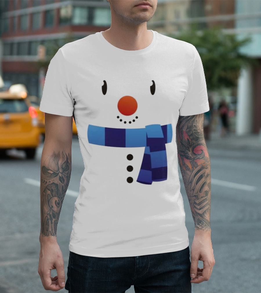 Snowman Suit Christmas Blue Scarf Simple Face T-Shirt