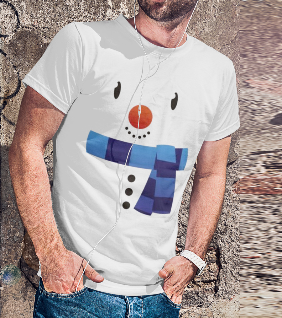 Snowman Suit Christmas Blue Scarf Simple Face T-Shirt