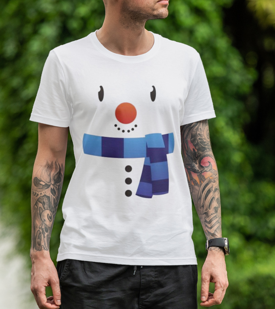 Snowman Suit Christmas Blue Scarf Simple Face T-Shirt