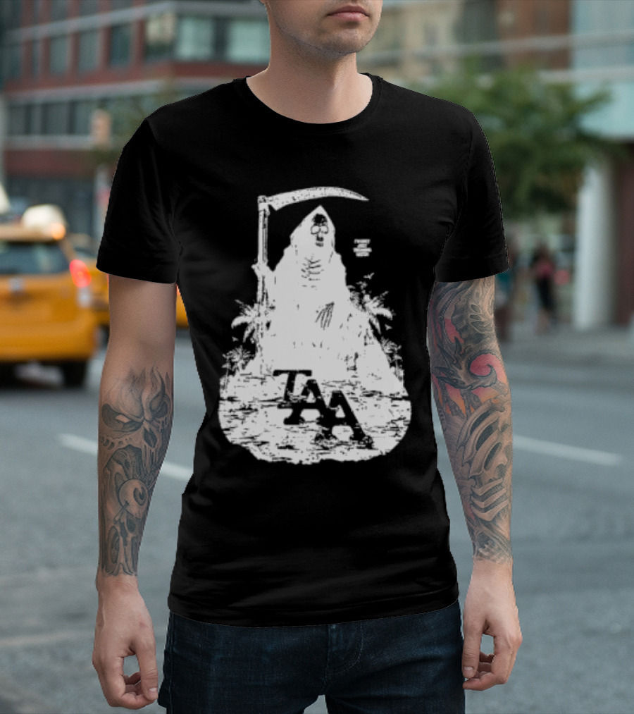 Treading Water TAA Grim Reaper with Scythe and Palm Trees T-Shirt