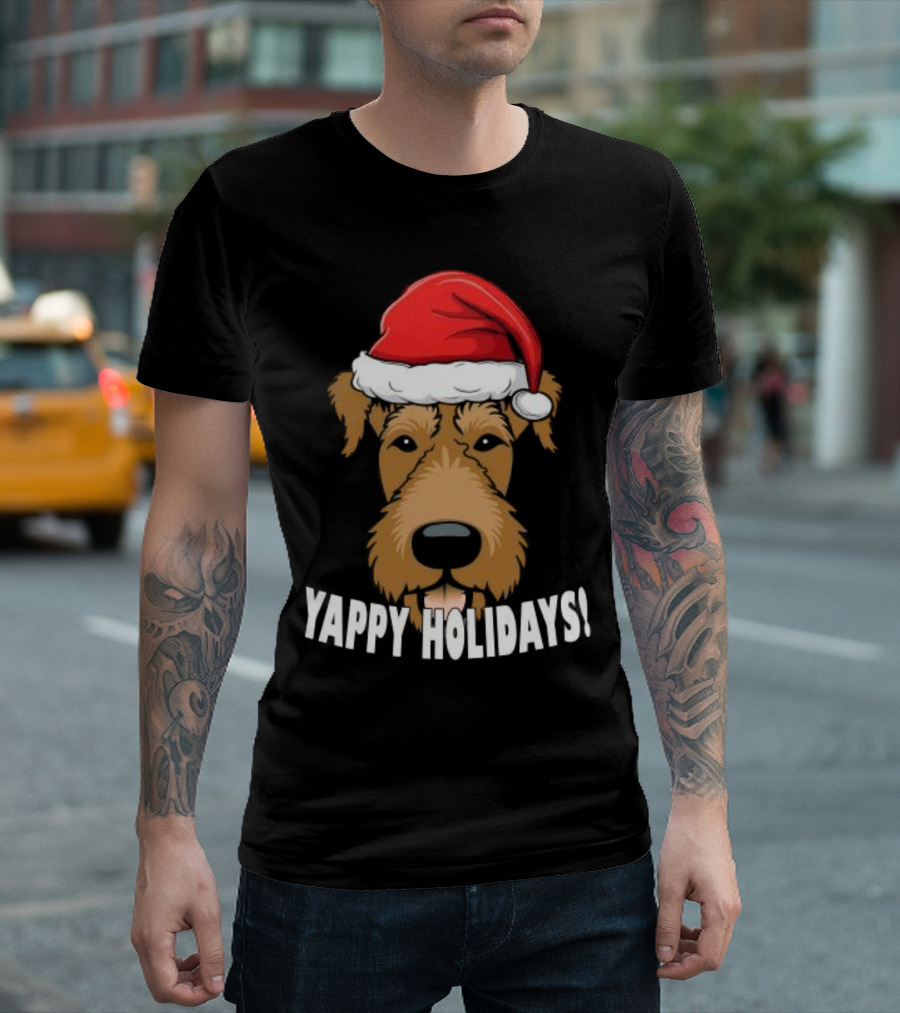 Yappy Holidays Airedale Santa Dog Christmas T-Shirt