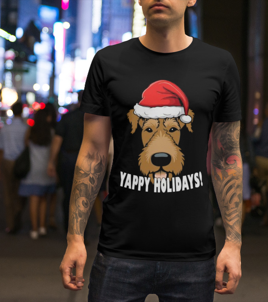 Yappy Holidays Airedale Santa Dog Christmas T-Shirt
