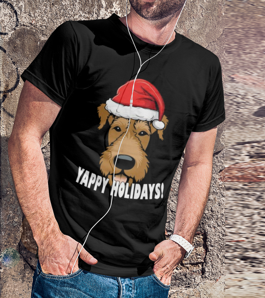 Yappy Holidays Airedale Santa Dog Christmas T-Shirt