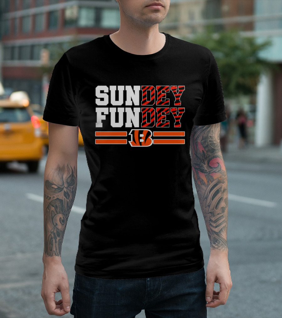 Cincinnati Bengals Sundey Funday B Logo Orange Stripes T-Shirt