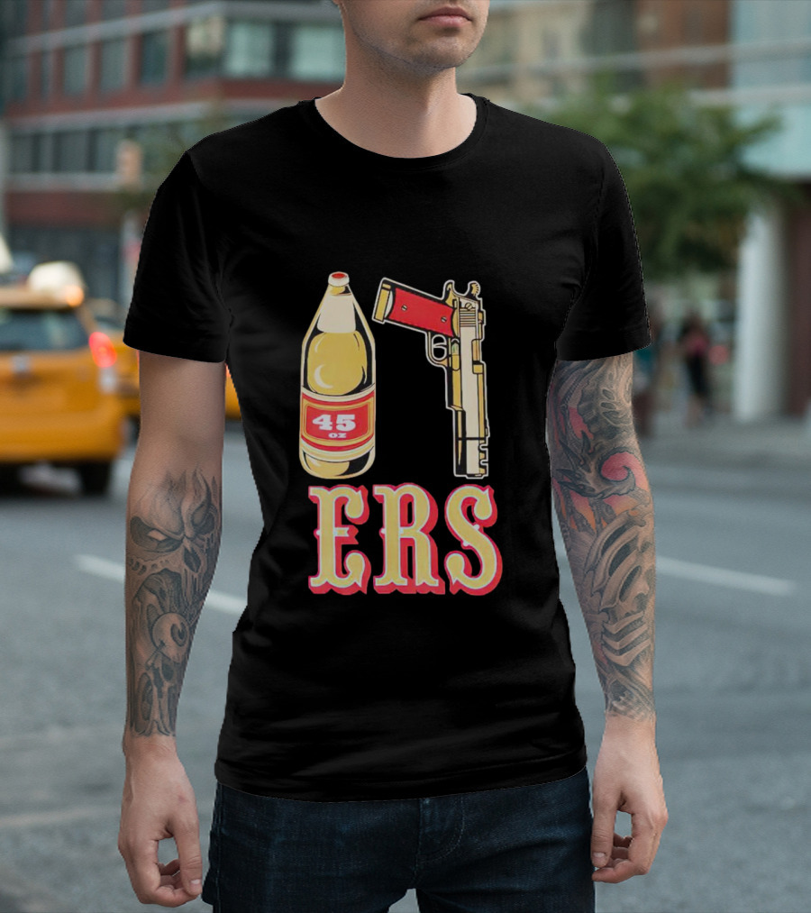 San Francisco 49ers 45 Oz Beer and Gun E R S T-Shirt