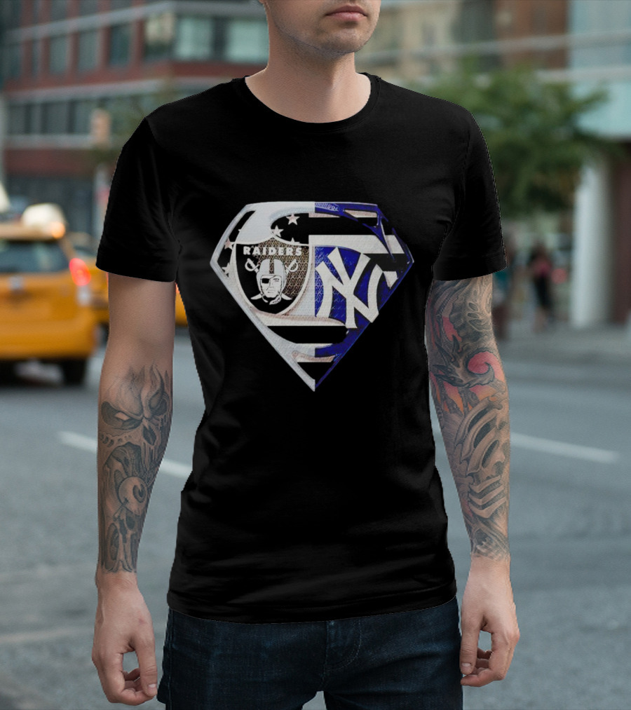 Las Vegas Raiders New York Yankees Superman Shield T-Shirt