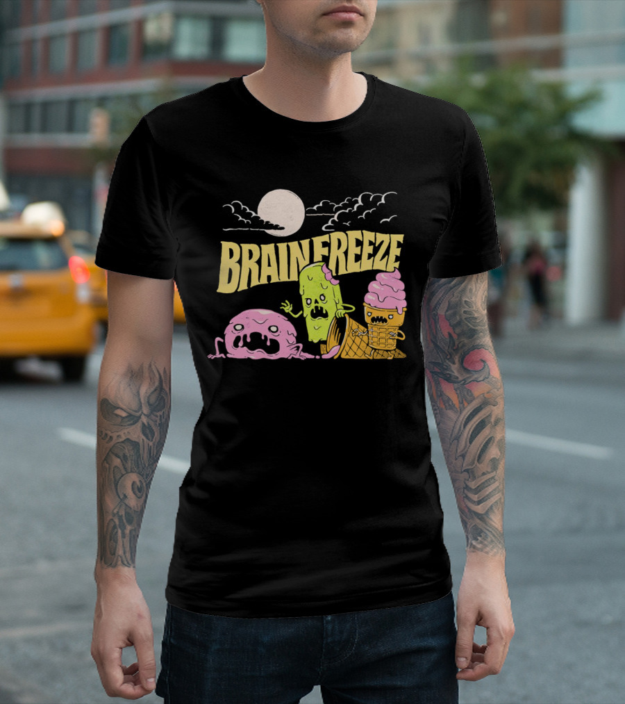 Brain Freeze Zombie Ice Cream Halloween Treats Under Full Moon T-Shirt