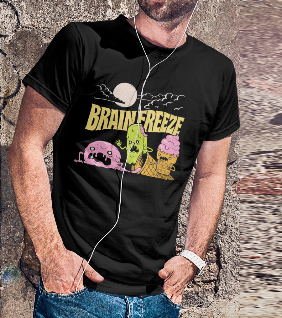 Brain Freeze Zombie Ice Cream Halloween Treats Under Full Moon T-Shirt
