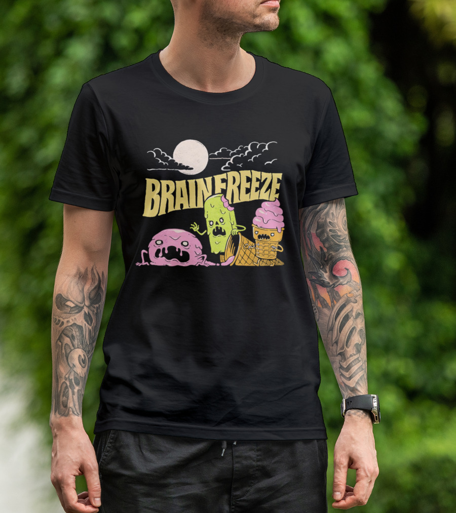 Brain Freeze Zombie Ice Cream Halloween Treats Under Full Moon T-Shirt