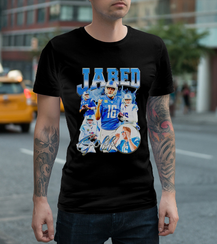 Jared Goff Detroit Lions Quarterback Football Action Montage T-Shirt