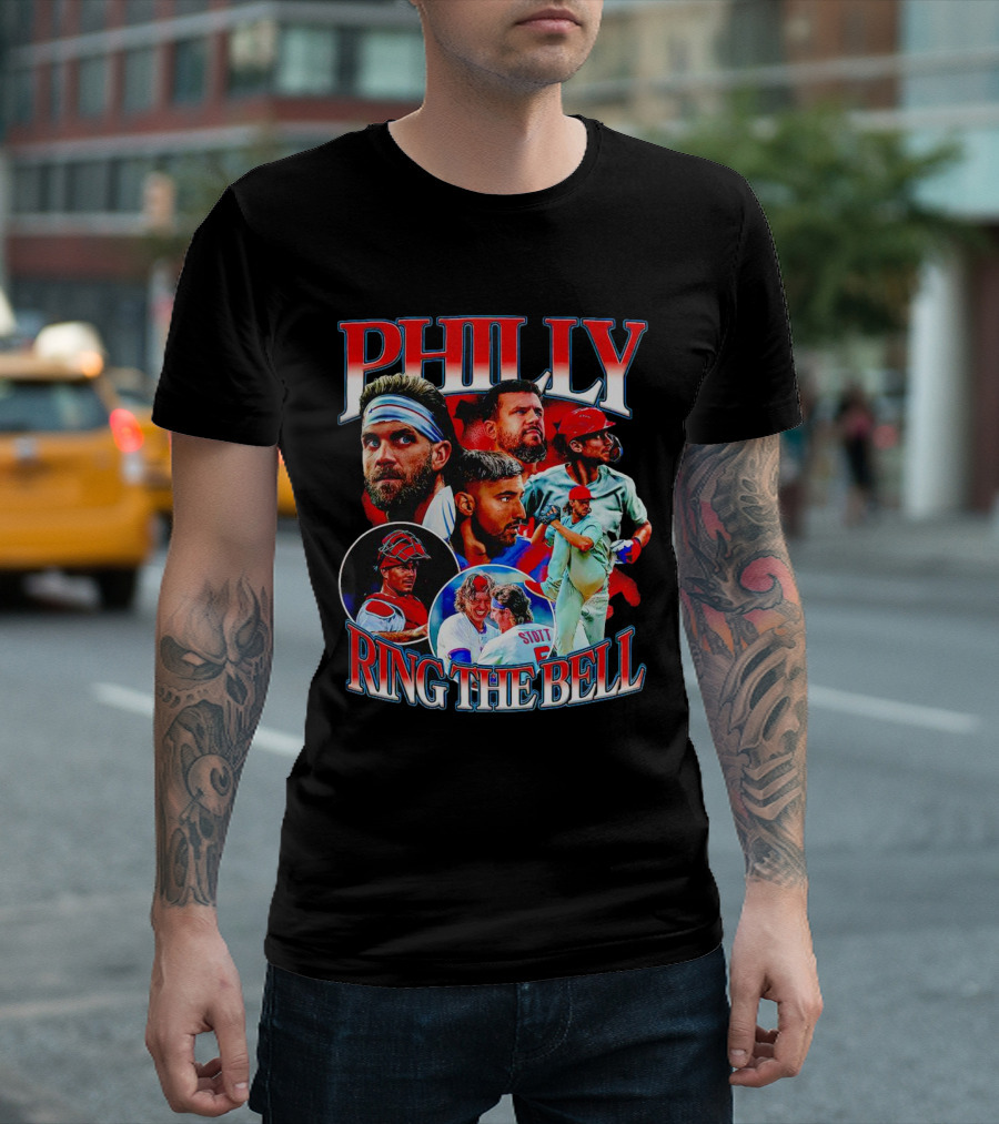 PHILLY RING THE BELL Baseball Players Collage T-Shirt