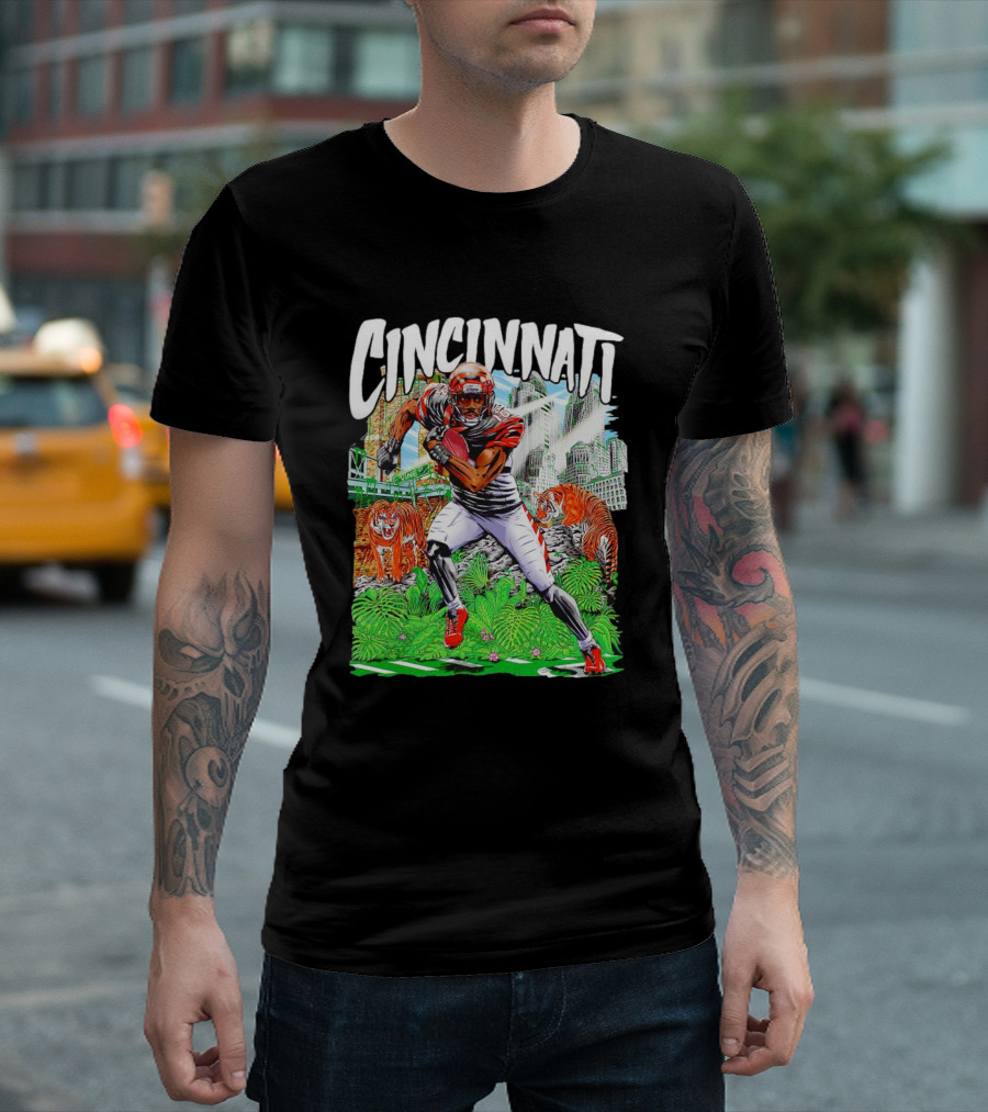 Cincinnati Bengals A.J. Green Cartoon Vintage Tigers Background T-Shirt