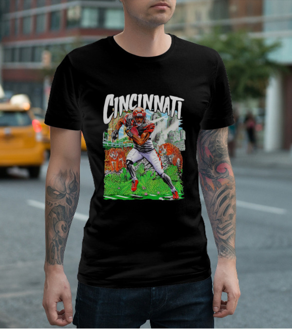 Cincinnati Bengals A.J. Green Cartoon Vintage Tigers Background T-Shirt