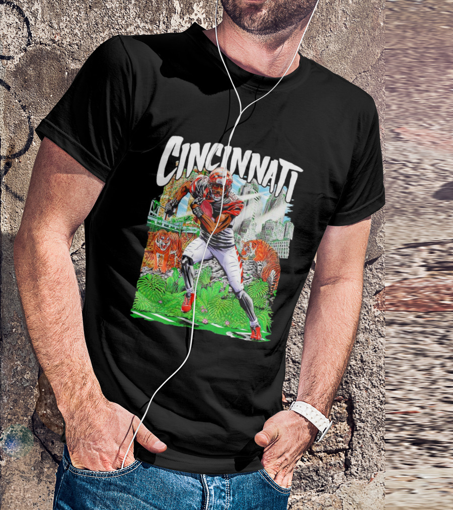 Cincinnati Bengals A.J. Green Cartoon Vintage Tigers Background T-Shirt
