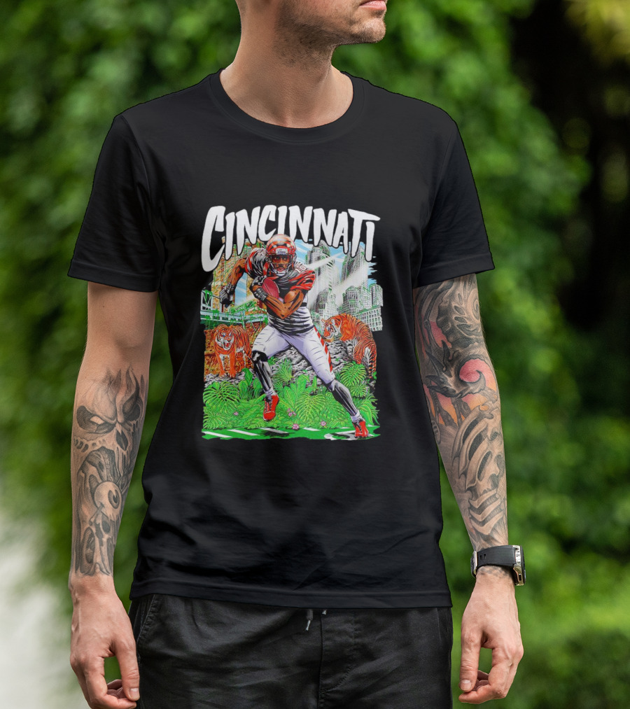 Cincinnati Bengals A.J. Green Cartoon Vintage Tigers Background T-Shirt