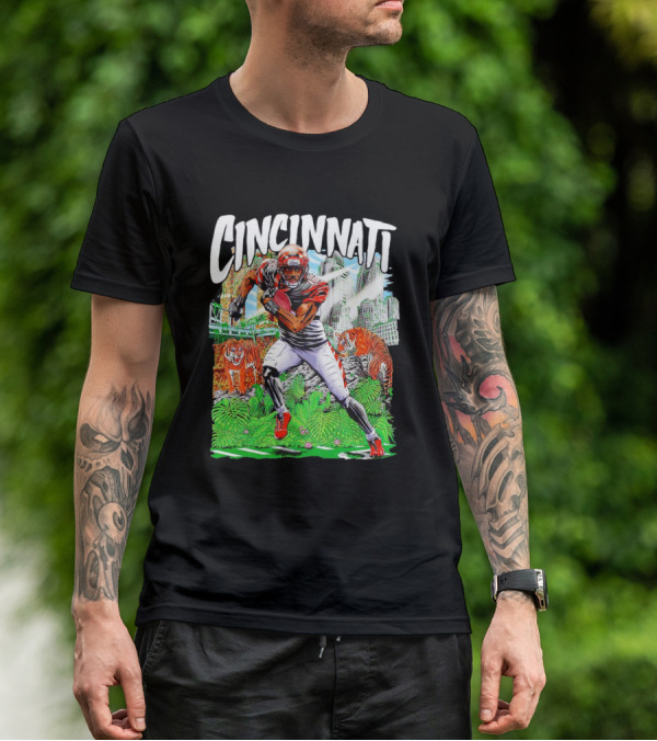 Cincinnati Bengals A.J. Green Cartoon Vintage Tigers Background T-Shirt