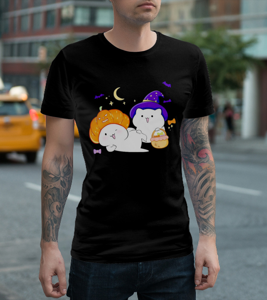 Bongo Cat Meme Halloween Pumpkin Witch Hat Moon Stars Bats T-Shirt