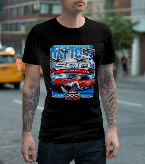 Daytona 500 The Great American Race NASCAR Car With Planes And Stars T-Shirt