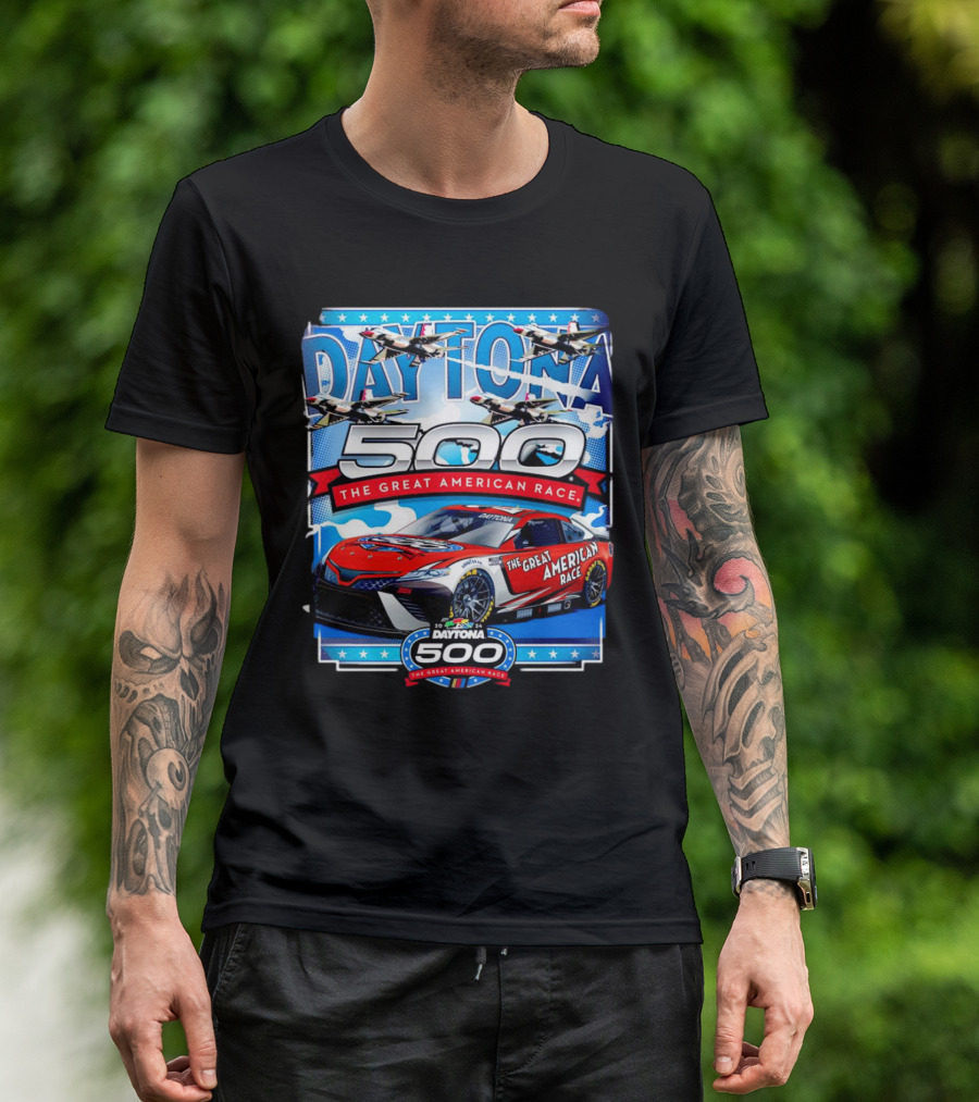 Daytona 500 The Great American Race NASCAR Car With Planes And Stars T-Shirt