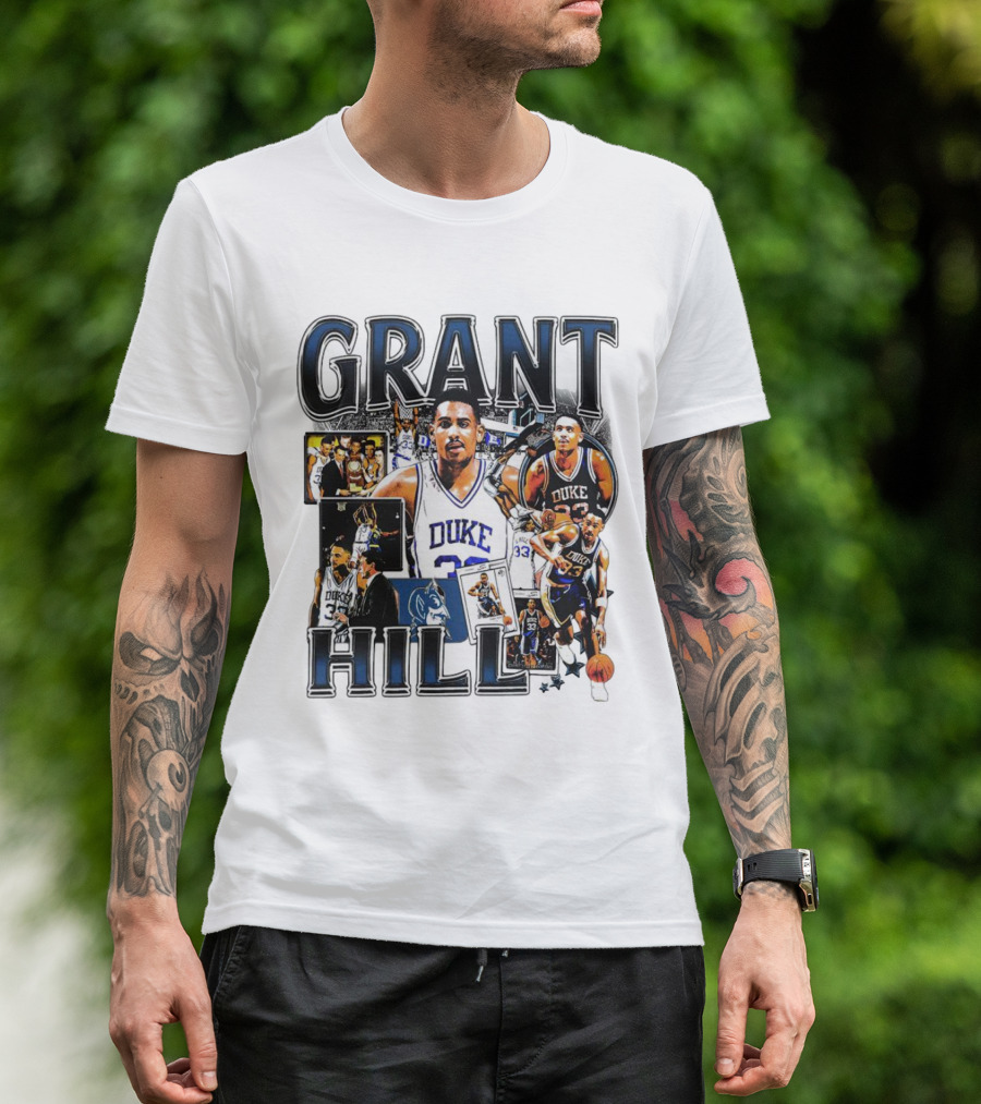 Grant Hill Duke Blue Devils Basketball Collage NBA Icon Player T-Shirt
