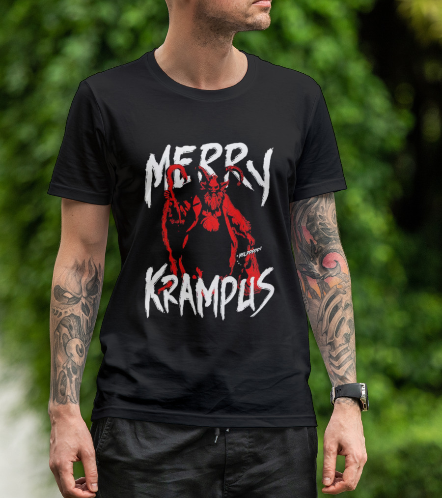 Merry Krampus Helpppp Horror Red Demon T-Shirt