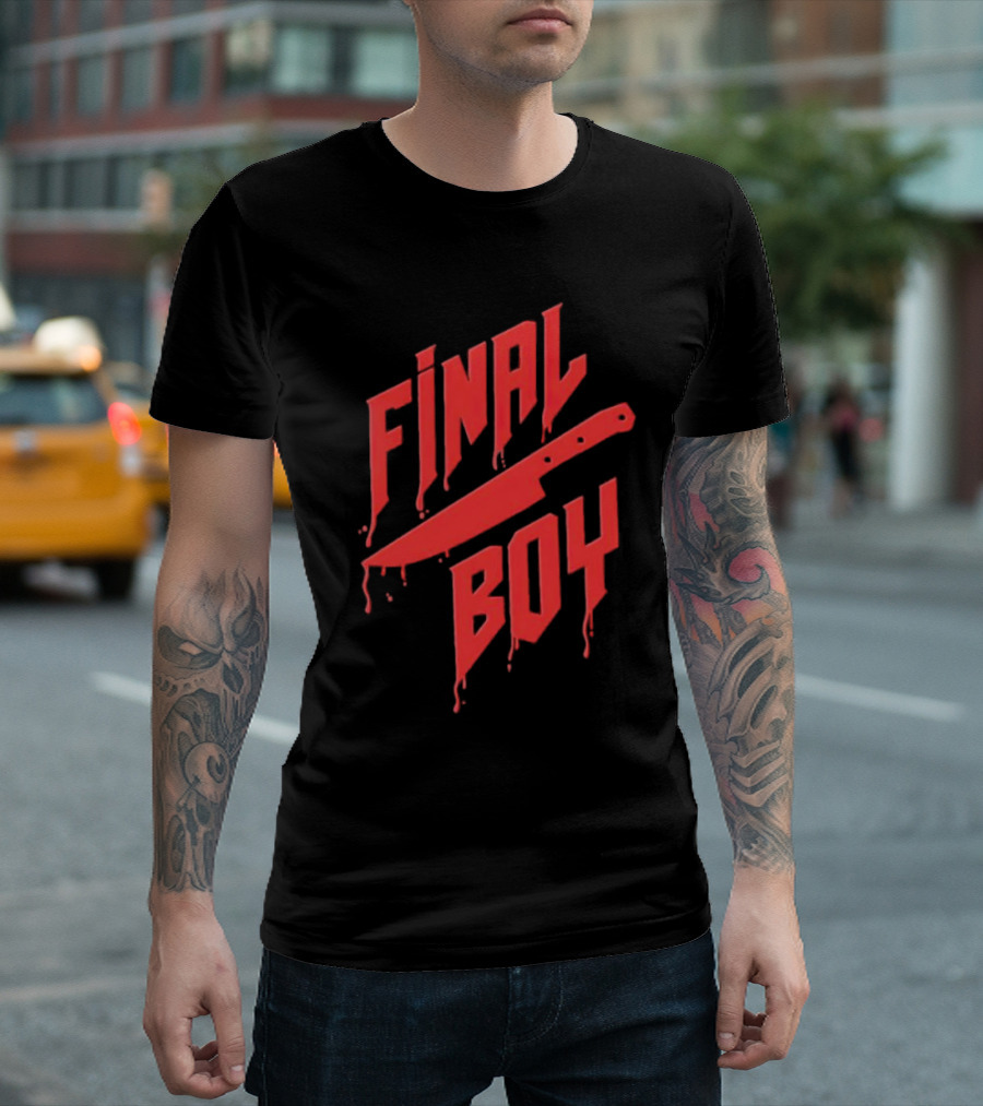 Final Boy Knife Dripping Blood Text T-Shirt