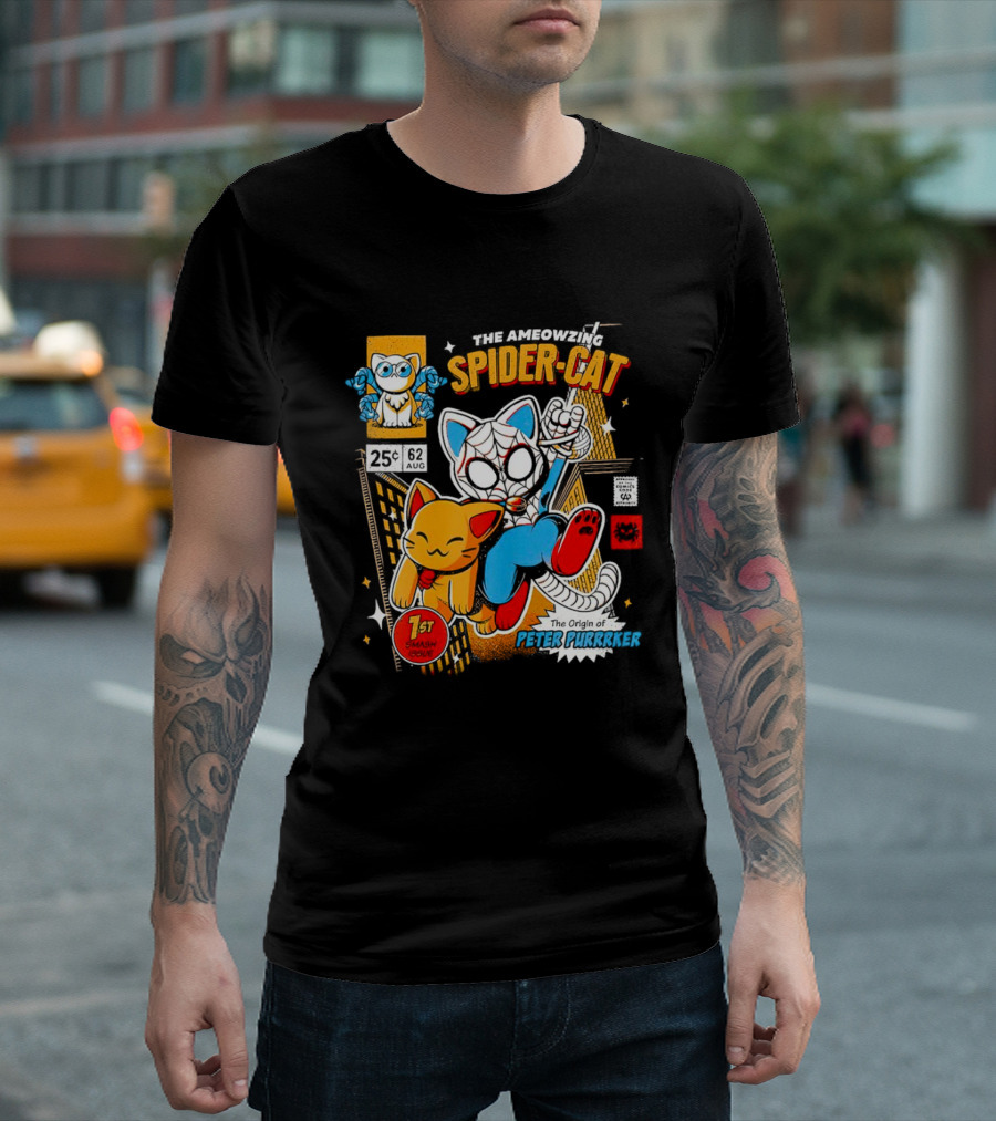 The Ameowzing Spider-Cat 1st Issue The Origin of Peter Purrrker Comic T-Shirt