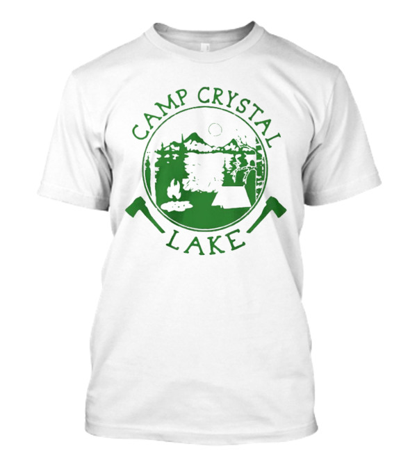 Camp Crystal Lake Axe Campfire Scenic Forest T-Shirt