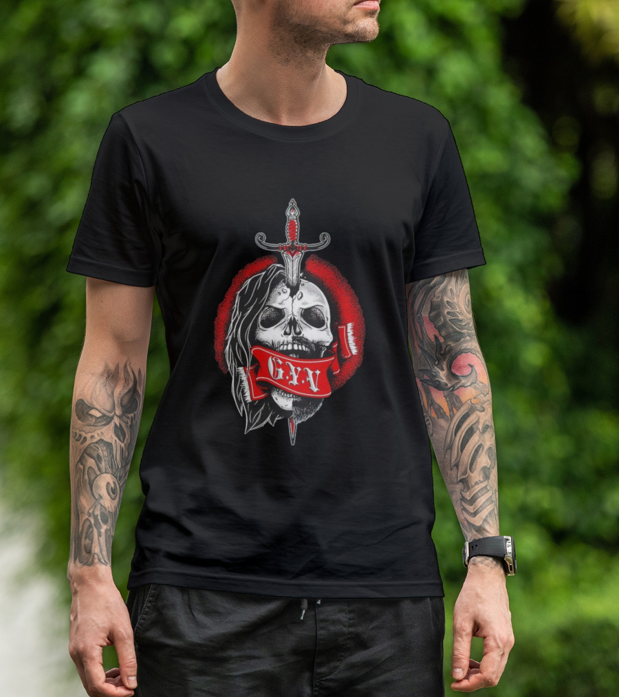 The Return Of Grizzled Young Veterans G.Y.V Skull Sword Red Banner T-Shirt