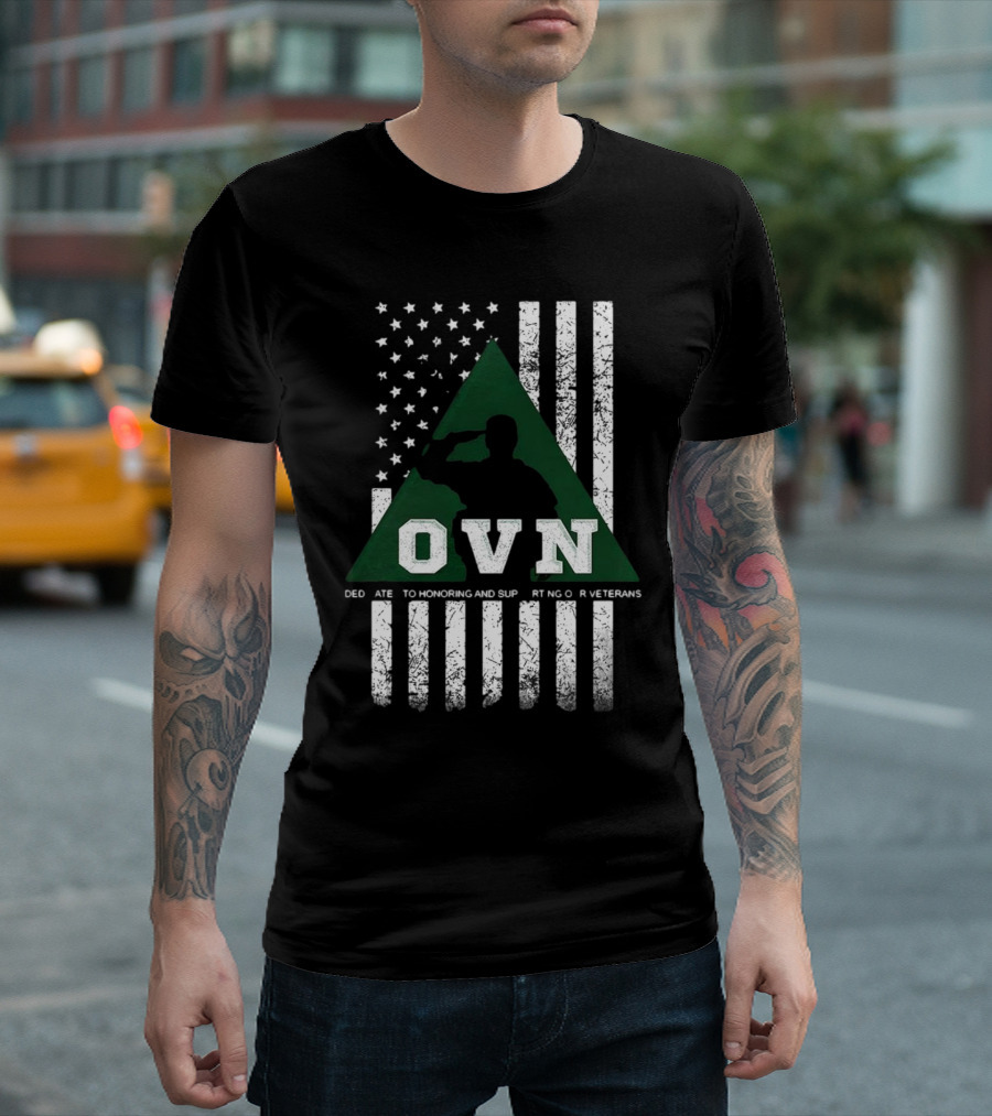 OVN Honoring and Supporting Our Veterans with American Flag and Saluting Soldier T-Shirt