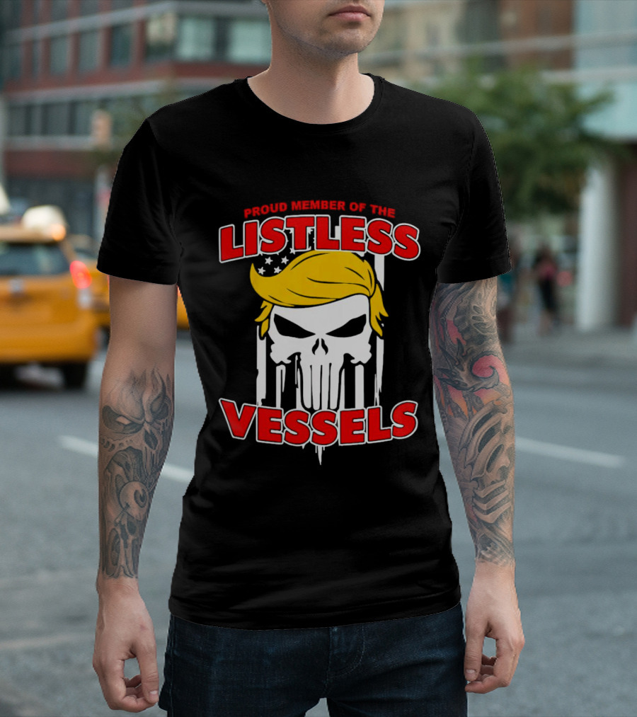 Proud Member Of The Listless Vessels Skull Hair American Flag T-Shirt