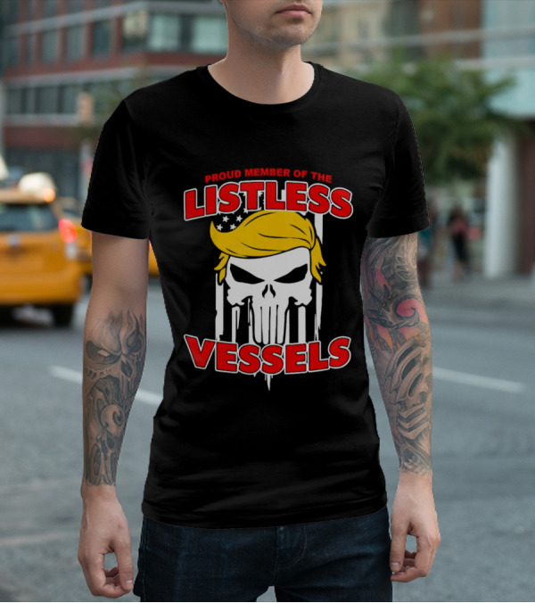 Proud Member Of The Listless Vessels Skull Hair American Flag T-Shirt