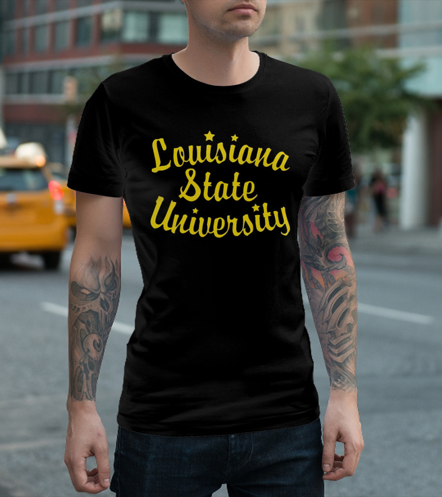 Louisiana State University Script Yellow Star Accents T-Shirt