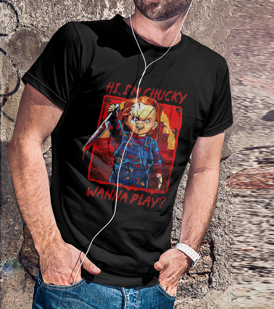 Hi I'm Chucky Wanna Play Creepy Doll With Knife And Overalls T-Shirt