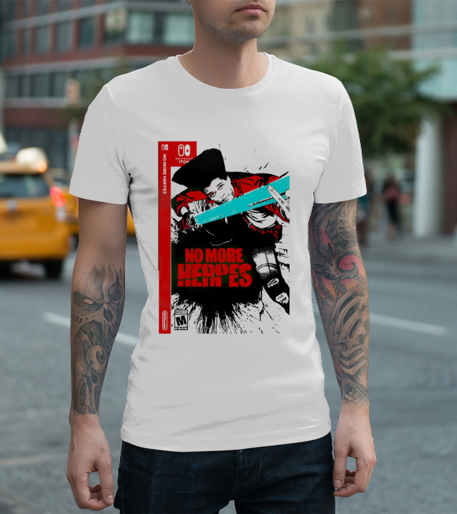 No More Heroes Game Box Art with Character and Sword T-Shirt