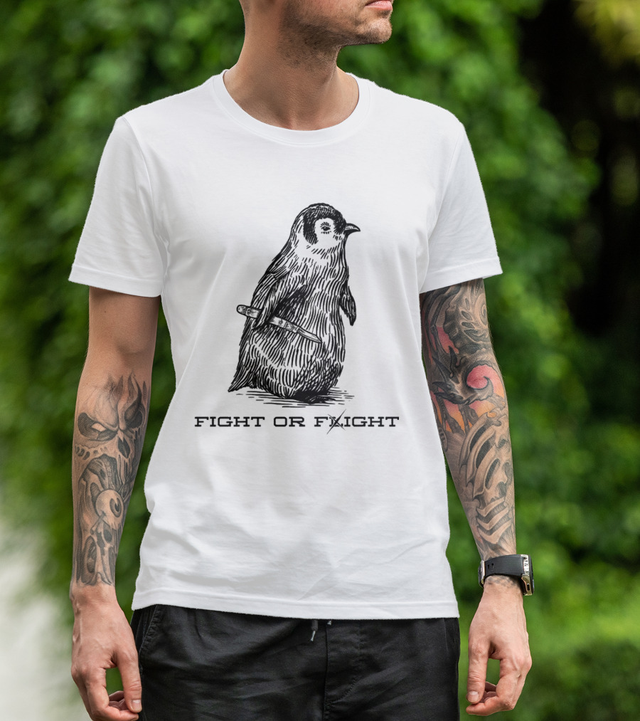 Penguin Fight Or Flight Joke With Knife Drawing T-Shirt