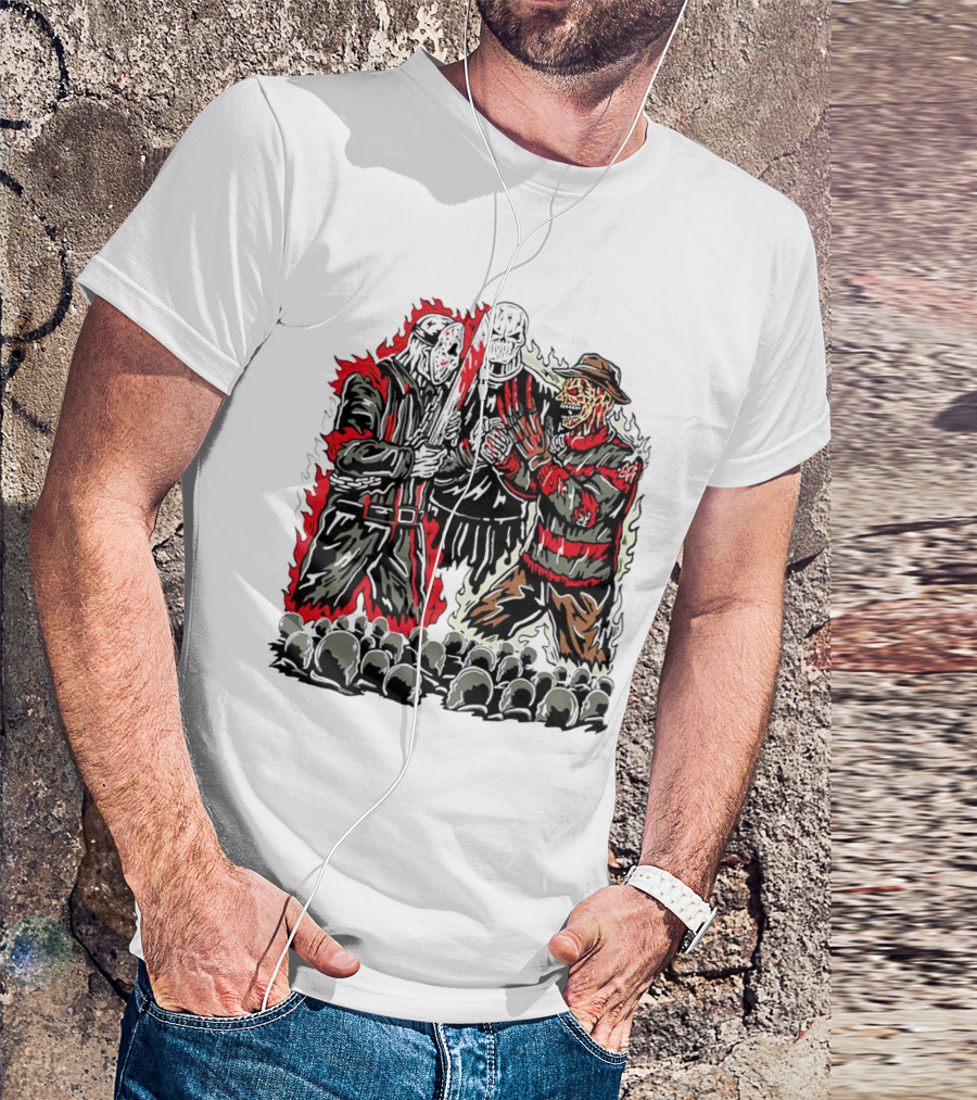 Violent Face Off Horror Movie Characters Freddy Krueger Pyramid Head Crossover T-Shirt