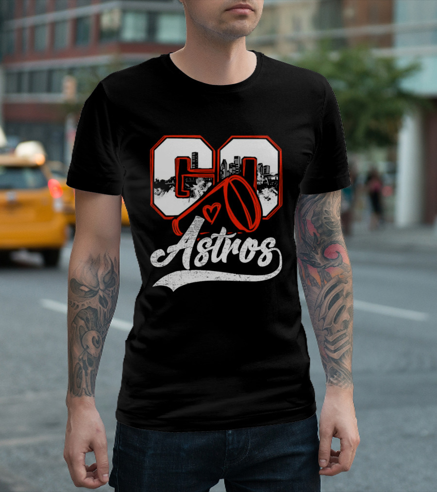 Go Astros City Cheer with Heart and Megaphone T-Shirt