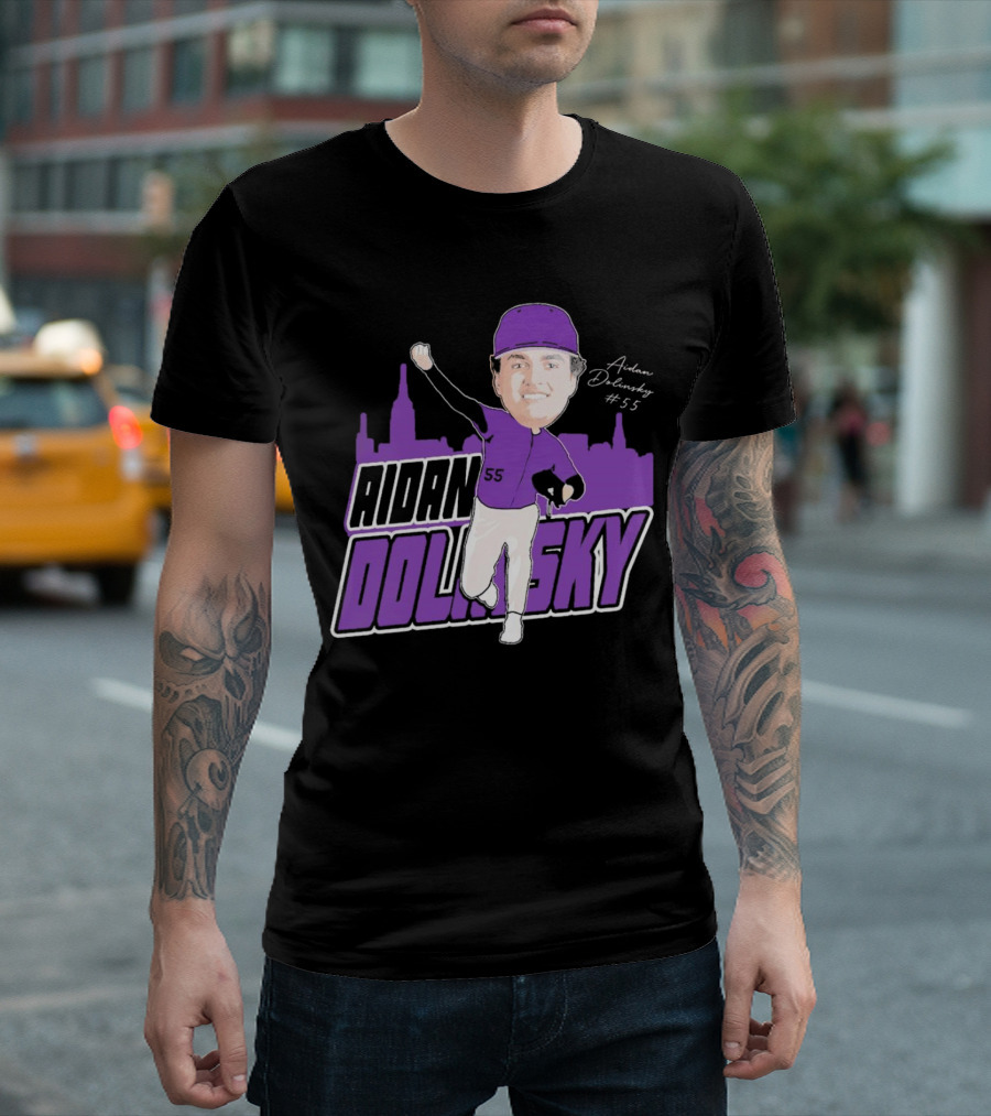 Aidan Dolinsky #55 NYU Baseball Purple City Skyline Signature T-Shirt